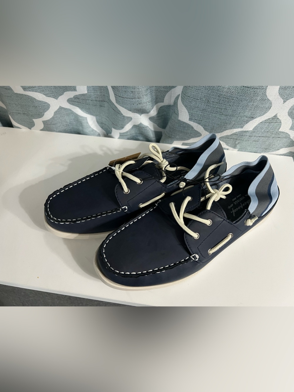 Weatherproof Navy Boat Shoes with Cream Laces